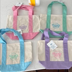 Trader Joes Canvas Tote Bag Set - Pink, Blue, Purple, Green
